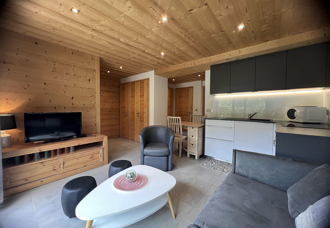 Appartement à La Clusaz -  NOUVEAU A LA LOCATION Charmant T2 récent dans chalet au calme – terrasse/jardin, vue montagne, wifi inclus